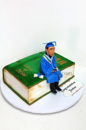 3D book cake with a figurine for a graduation