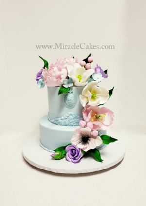 Polar Blue Spring flower wedding cake