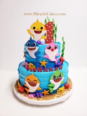 Baby shark cake with 2D characters