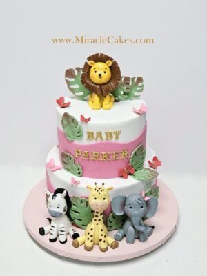 Jungle theme baby shower cake