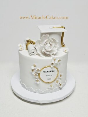 All white graduation cake